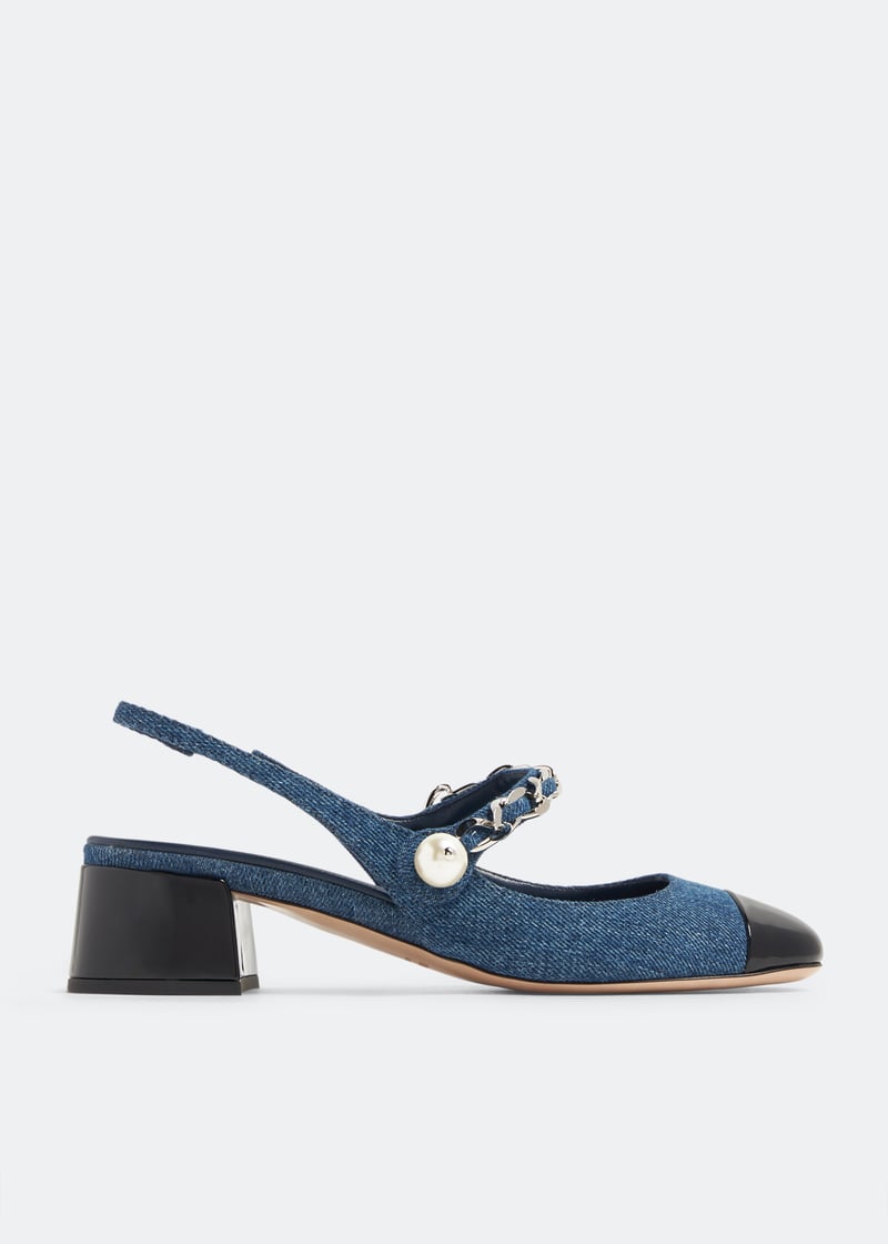 藍美 Miu Miu牛仔布女士slingback跟高跟鞋- 蓝色阿联酋| Level Shoes