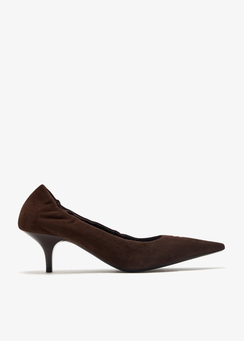 パンプス Miu Miu Brown Leather Pumps Miu Miu Brown Leather Studded 3inch Heel Pumps Size IT40 | eBay