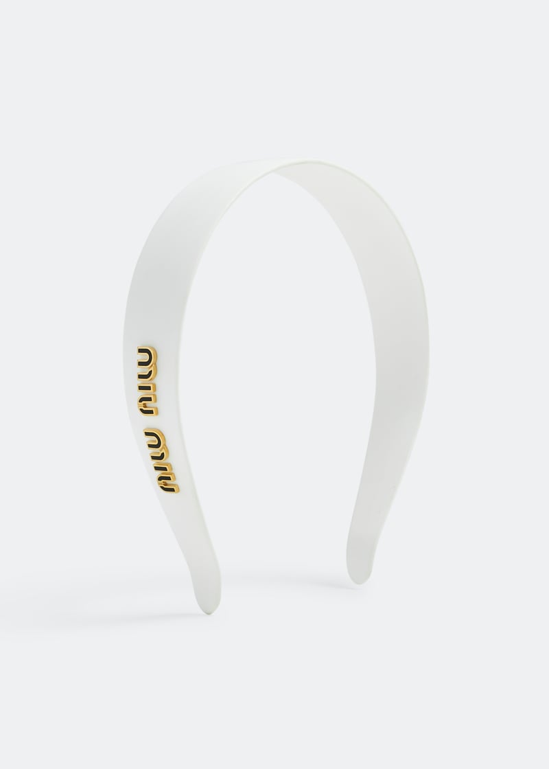 24PF new/MiuMiu ロゴクロシェヘッドバンド Headband White Miu Miu Logo headband for Women - White in KSA | Level Shoes