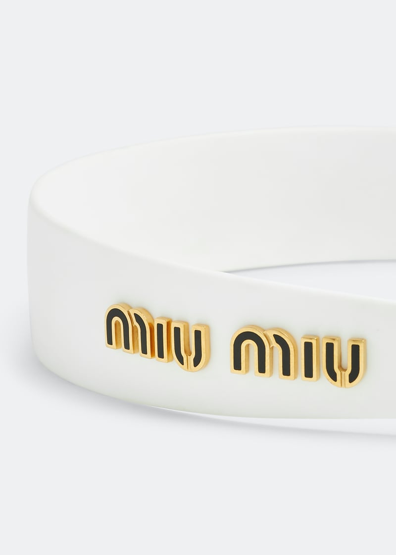 24PF new/MiuMiu ロゴクロシェヘッドバンド Headband White Miu Miu Logo headband for Women - White in KSA | Level Shoes