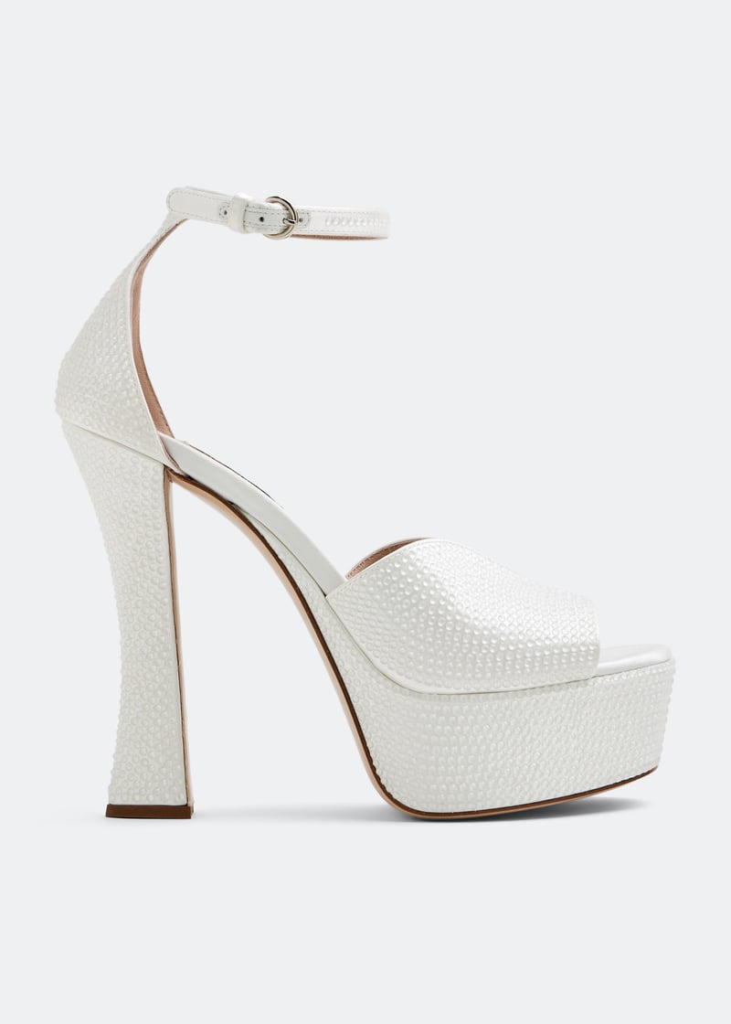 サンダル・ミュール MiuMiu | Satin sandals with artificial crystals 5XX630 Miu Miu Crystal Embellished Satin Sandals Color Black Size