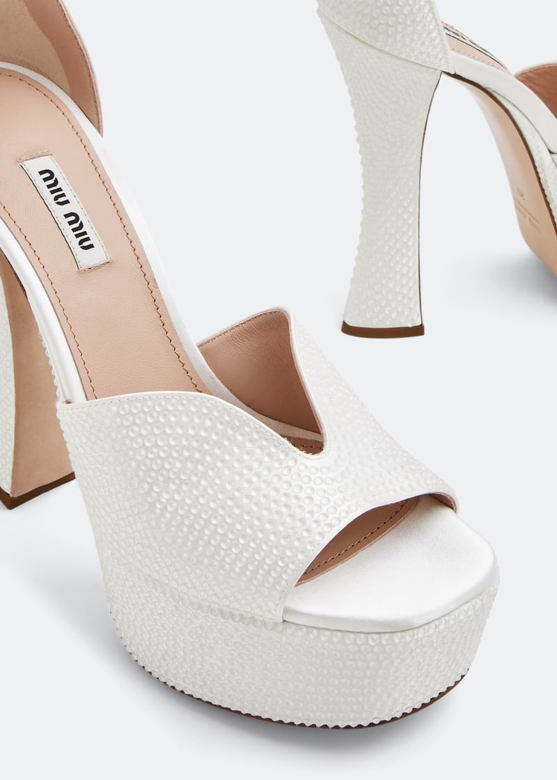 Miu☆ Miu Miu Perforated Jewel Embellished Cap Toe White Leather