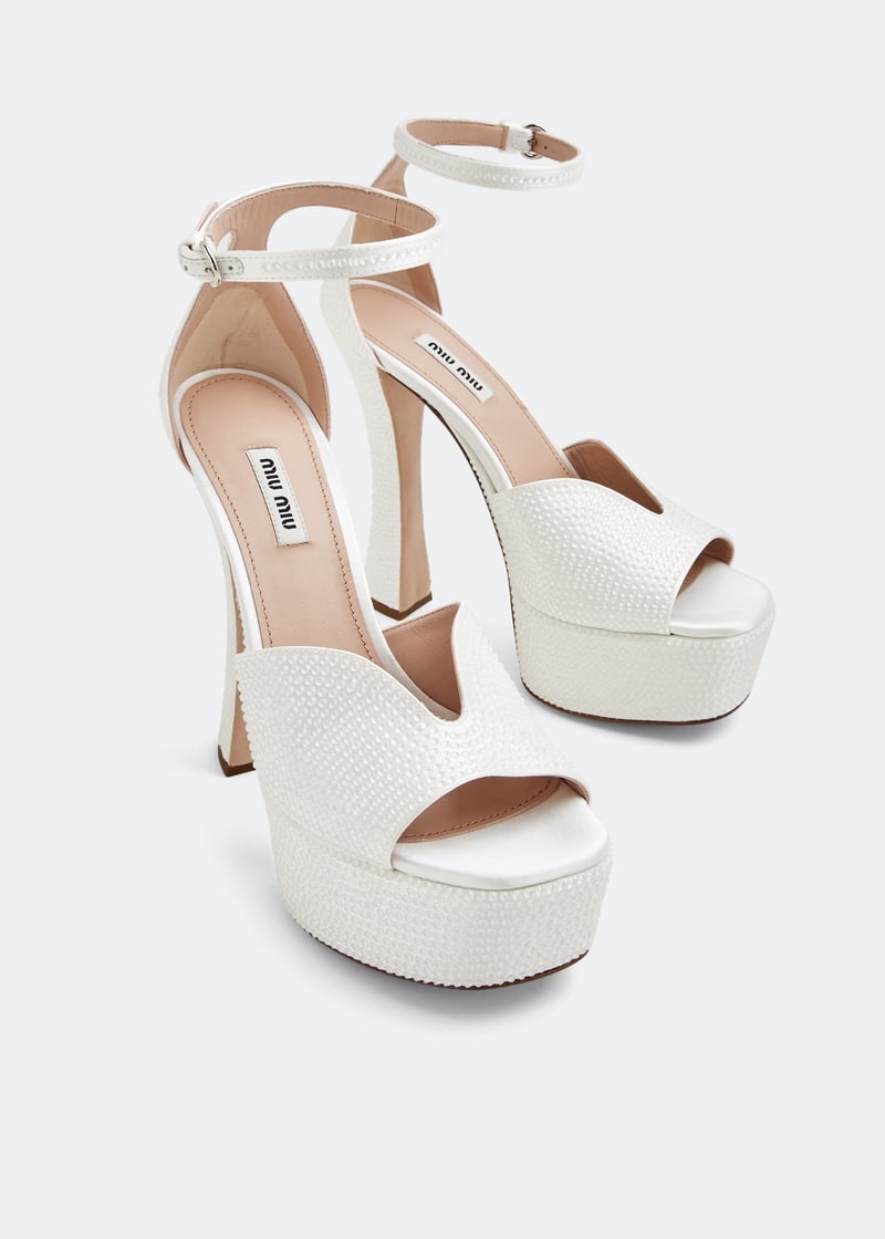 Miu Miu Crystal satin platform sandals for Women - White in