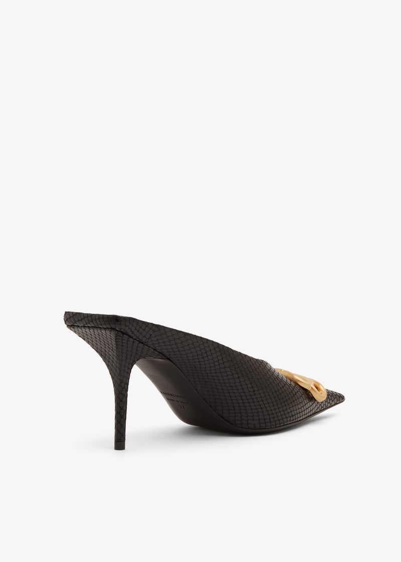 BALENCIAGA★BB Square Knife サテン ミュール スレートブルー Balenciaga - Square Knife BB python-effect leather mules