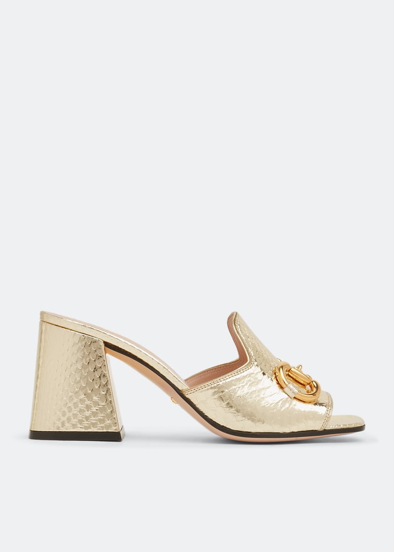 【GUCCI 】Nojum Blondie llic Leather Mule SandalsPLATINO Gucci Nojum python sandals for Women - Metallic in UAE