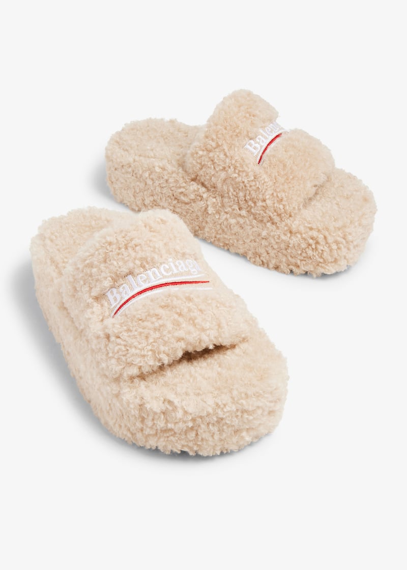Balenciaga Furry platform slide sandals for Women - Beige in