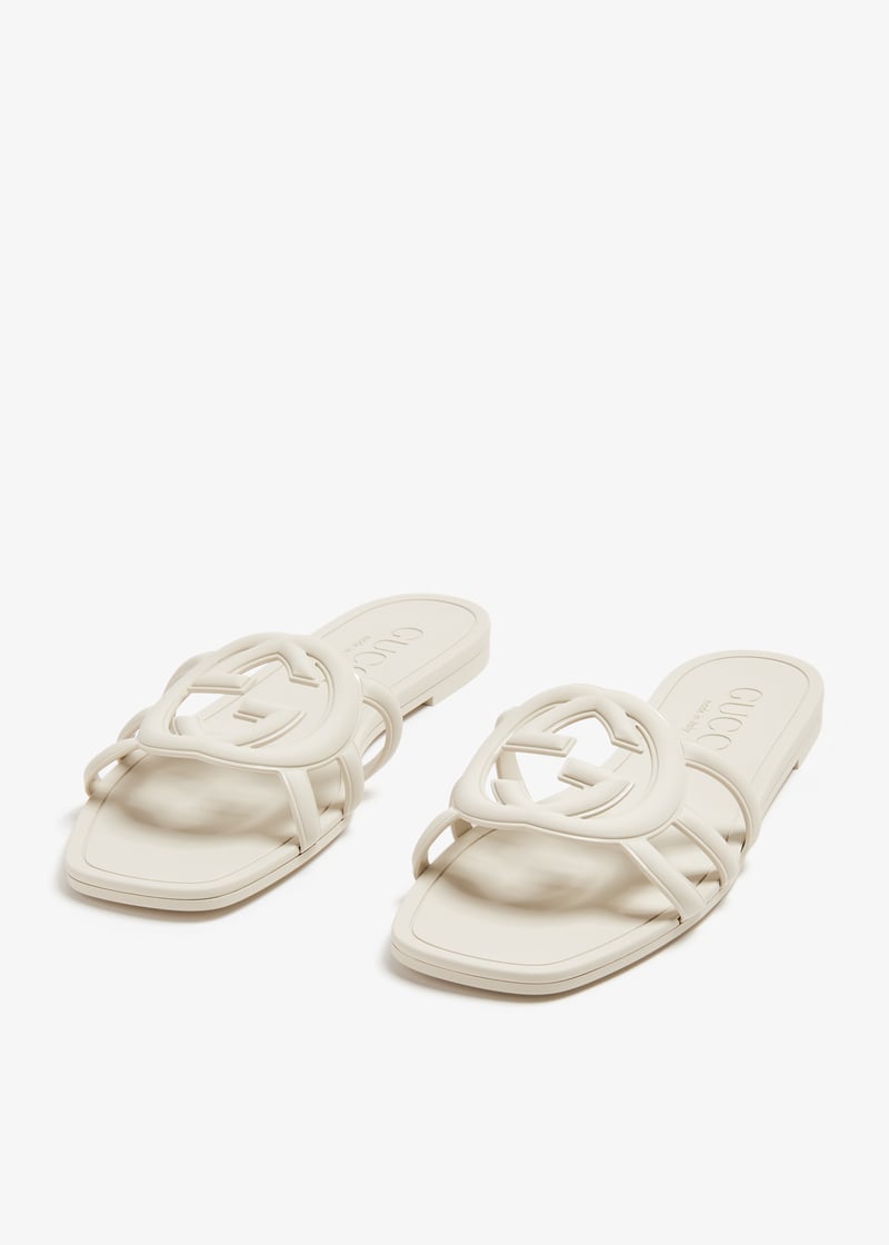 サンダル・ミュール White GG Slide Sandal Gucci Interlocking G rubber slide sandals for Women - White