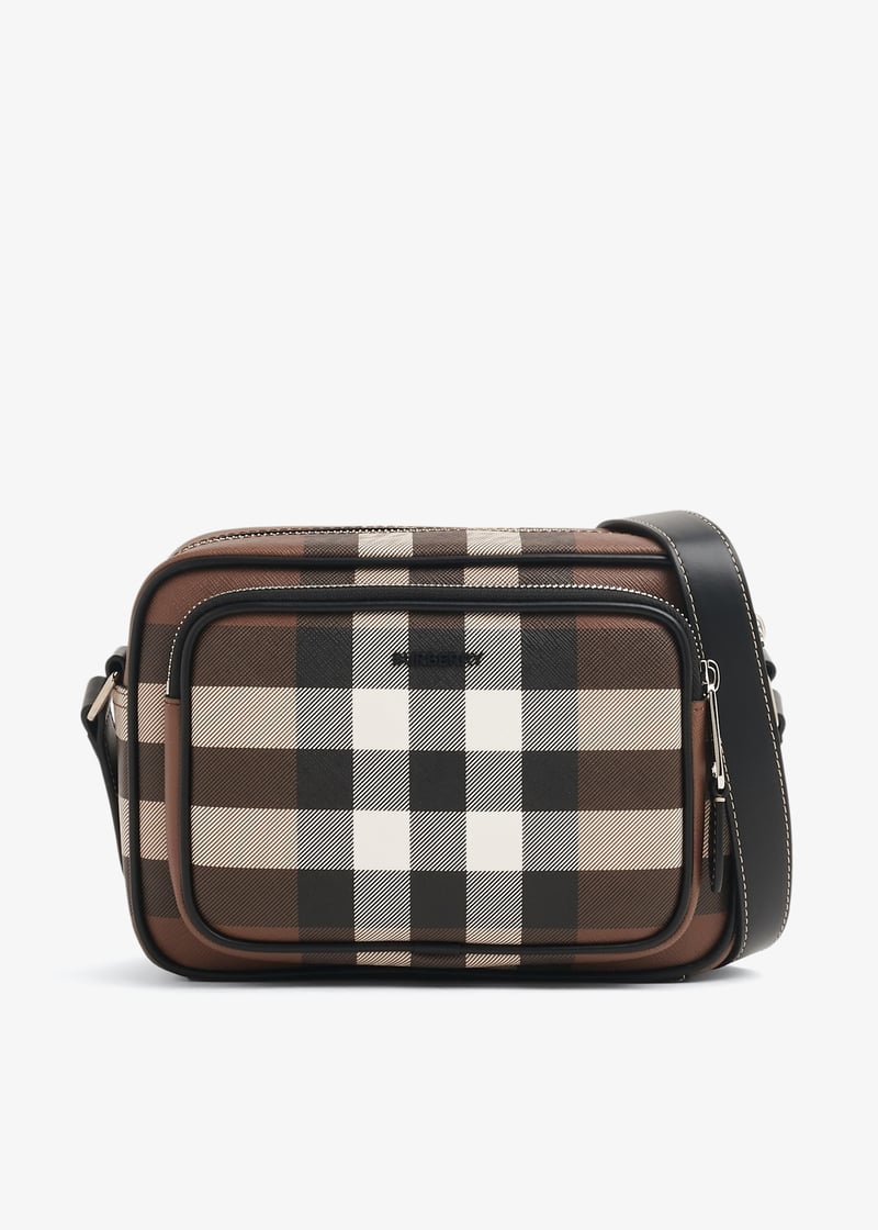 Burberry Check and leather crossbody bag for Men - Brown in