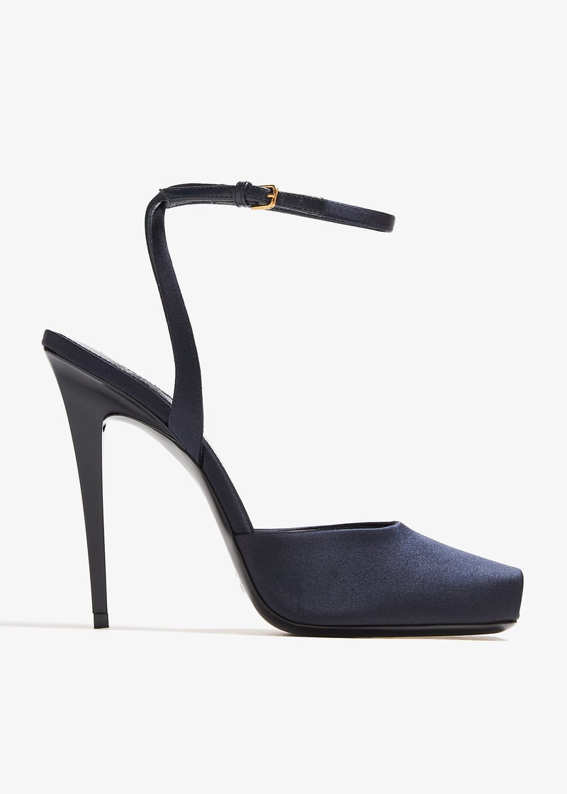 【関税&送料込】Saint Laurent Zeppe La Scandale In Satin Rus Saint Laurent 110mm La Scandale Pumps | Red | FARFETCH