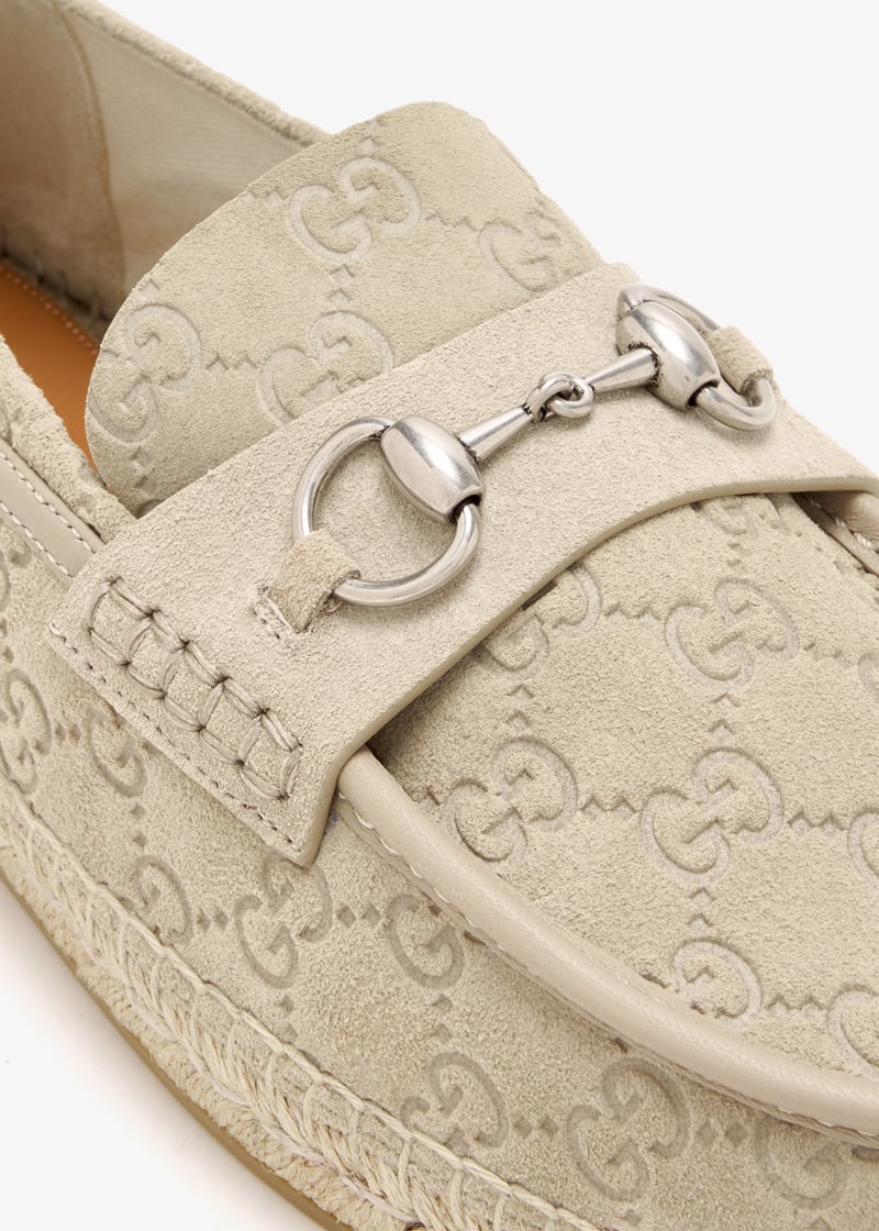 関税込！【GUCCI】BEIGE HORSBIT ESPADRILLAS Women's espadrille with Horsebit in beige and dark brown