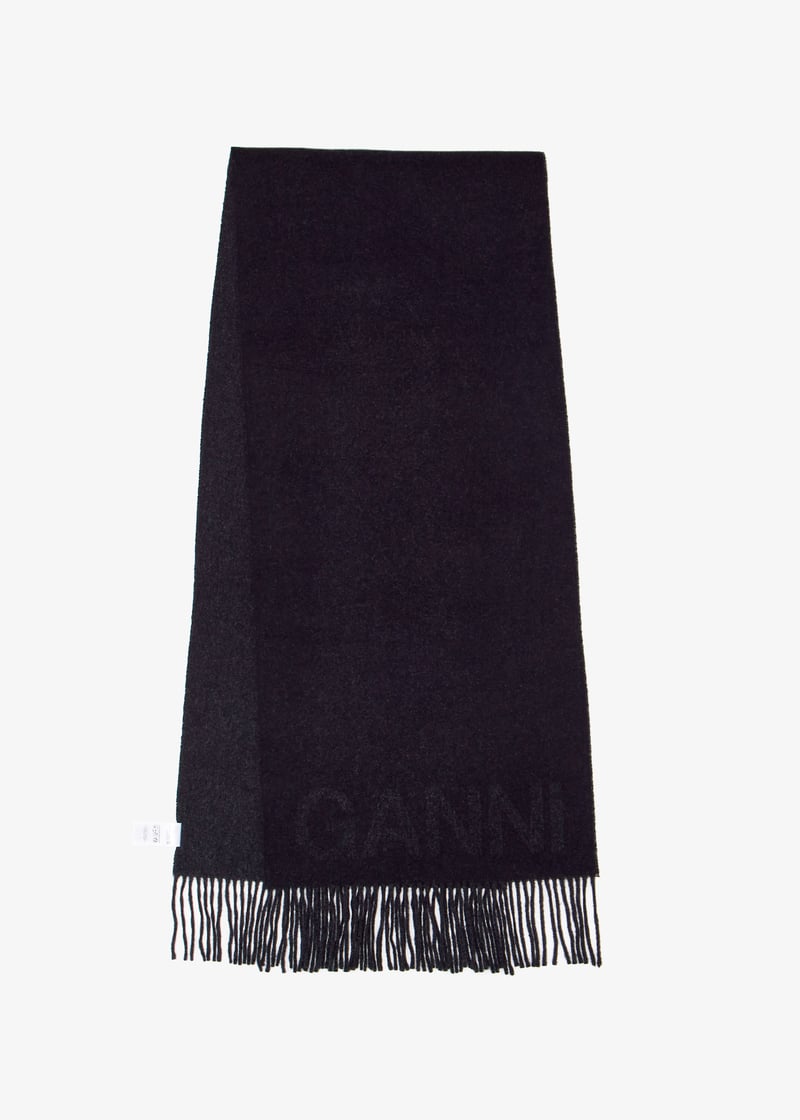 【関税込み】Narrow Please Scarf - Ganni - Wool - Black Phantom Black Fringed Wool Scarf | GANNI US