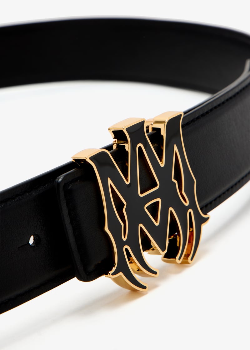 AMIRI ブラックレザーベルト ゴールドロゴ AMIRI logo-buckle Leather Belt | Black | FARFETCH