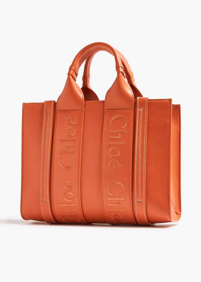 トートバッグ CHLOE WOODY SMALL TOTE BAG IN RUBBER AND LEATHER Chloé Small Woody Tote Bag In Linen in White - Blue | Chloé HK