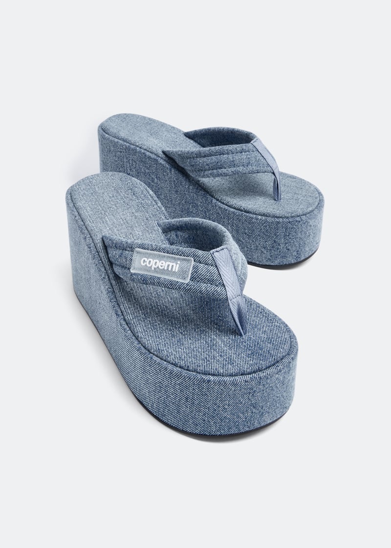 Coperni Branded denim wedge sandals for Women - Blue in UAE
