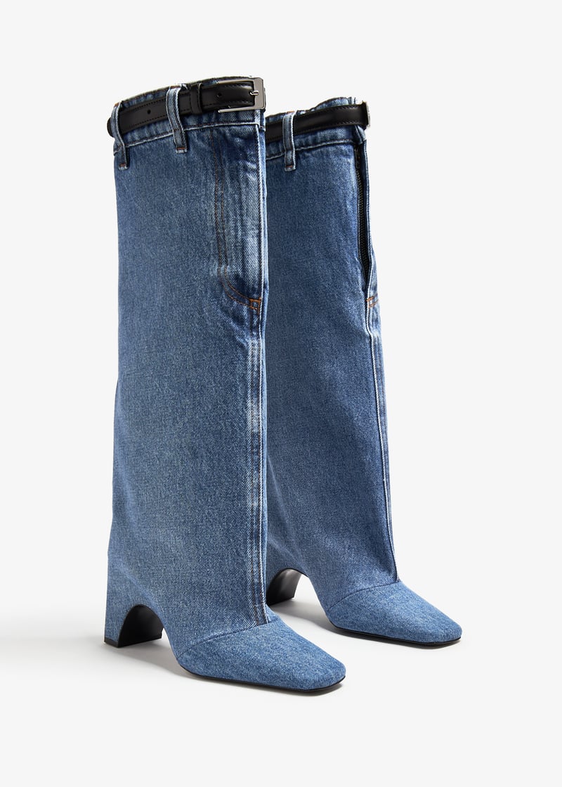 Coperni Denim open knee bridge boot for Women - Blue in