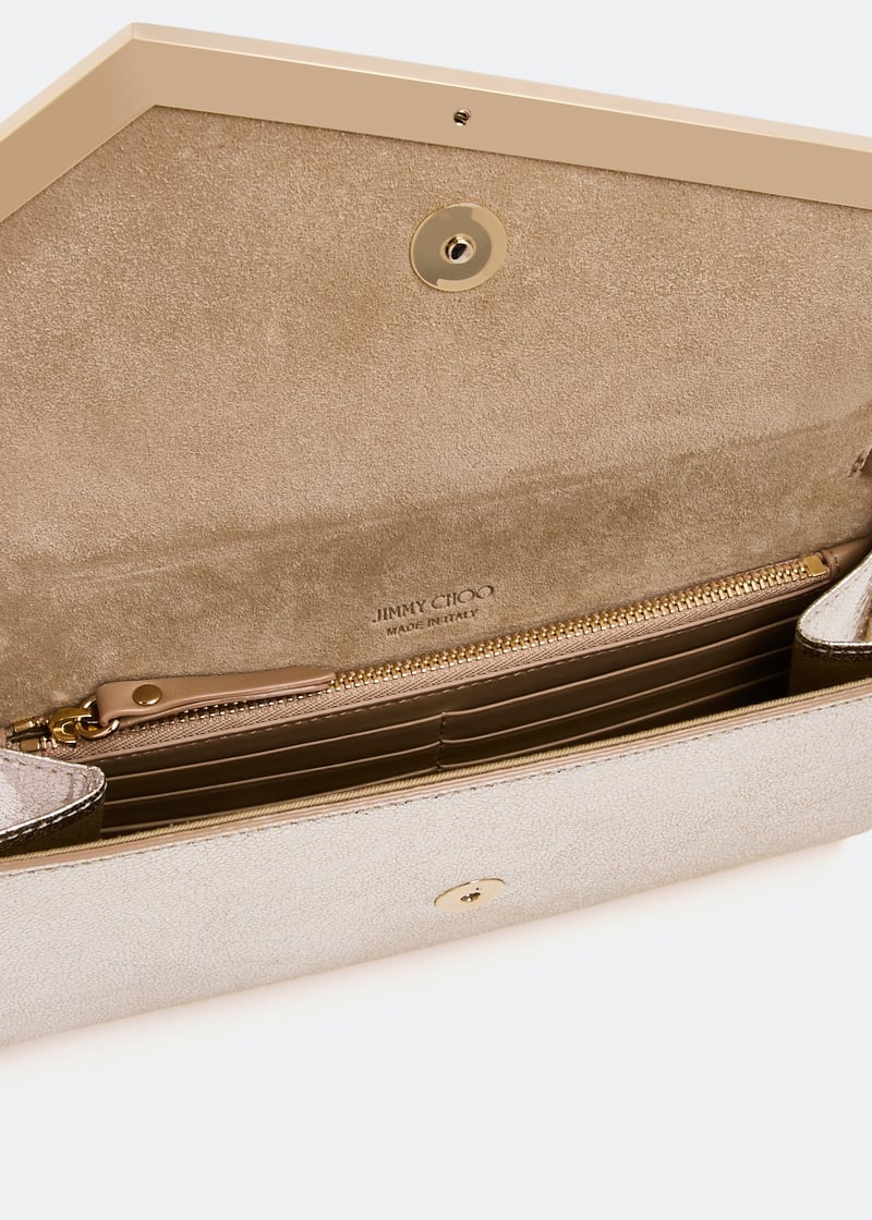 クラッチバッグ JIMMY CHOO Woman Clutch Brown EMMIEHRK SOFT GOLD Jimmy Choo Women's Bronze Leather Gold Hardware Hook Clutch