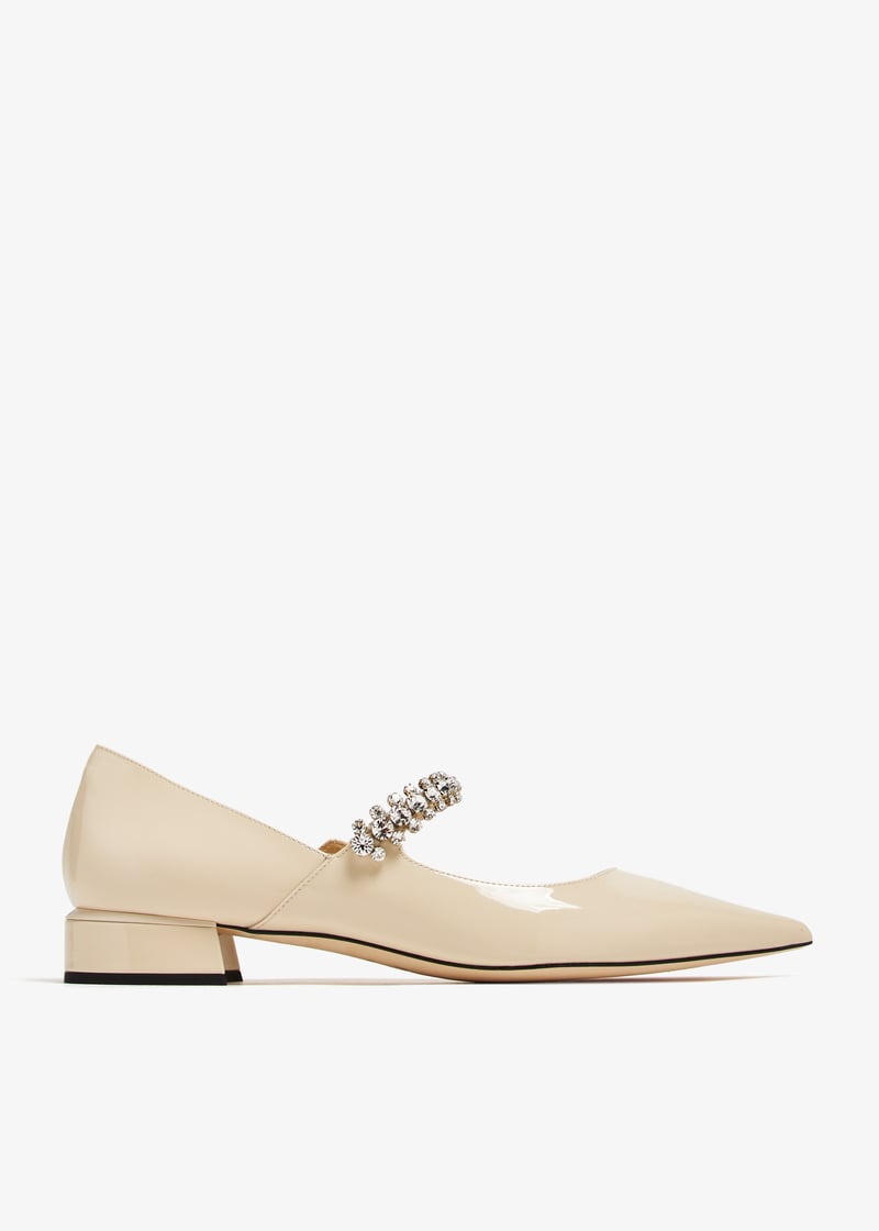 美品✨JIMMYCHOO Bing Flat 35 1/2 ビジュー ミュール Bing Flat | Black Patent Leather Mules with Crystal Strap