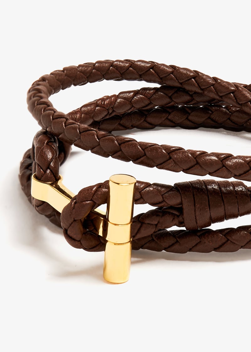 Tom Ford T woven leather bracelet for Men - Brown in UAE