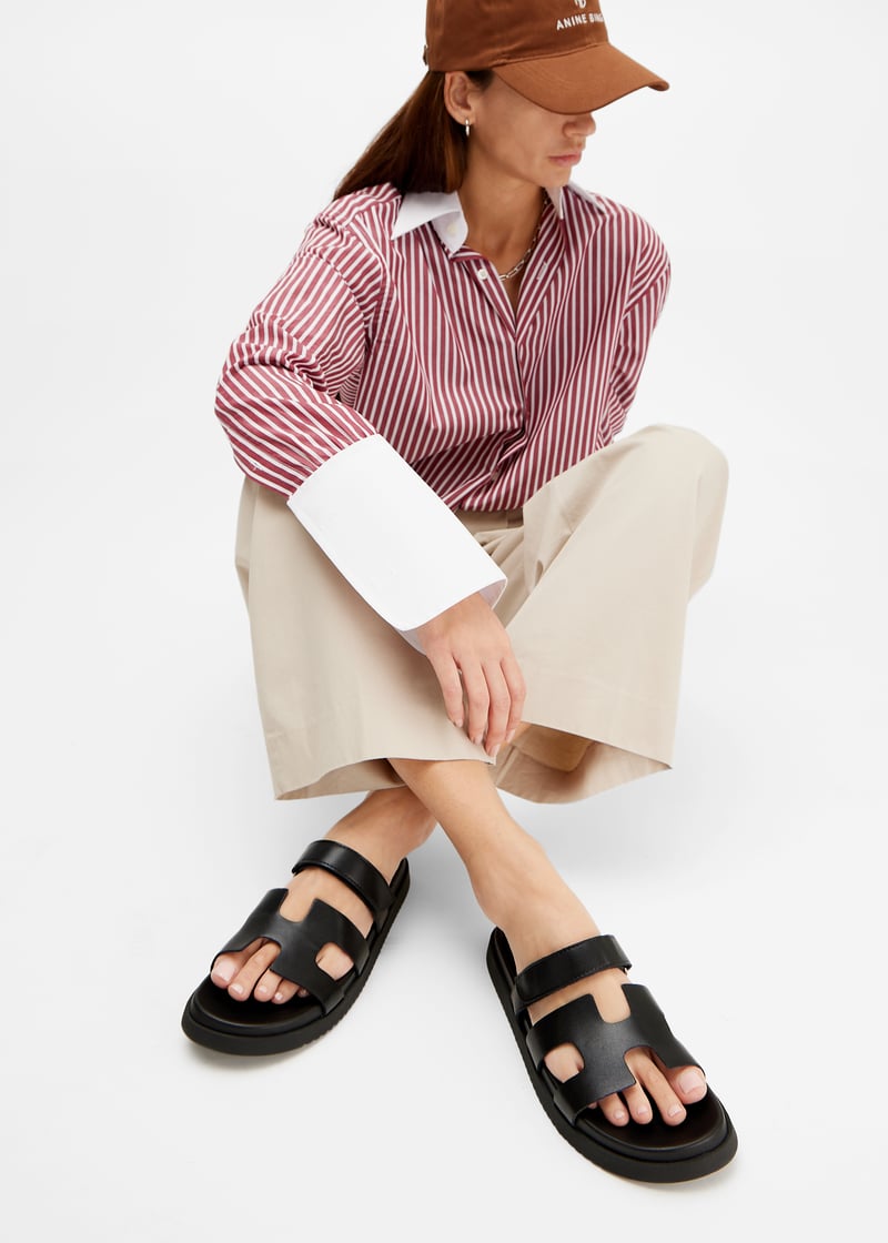 ★Steve Madden★ベスト★特価★MAYVEN WHITE/BLACK★サンダル MAYVEN Black Leather Flatform Slide Women's Sandal – Steve