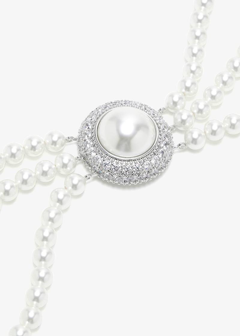 Self-Portrait Small Crystal Pearl choker for Women - Silver
