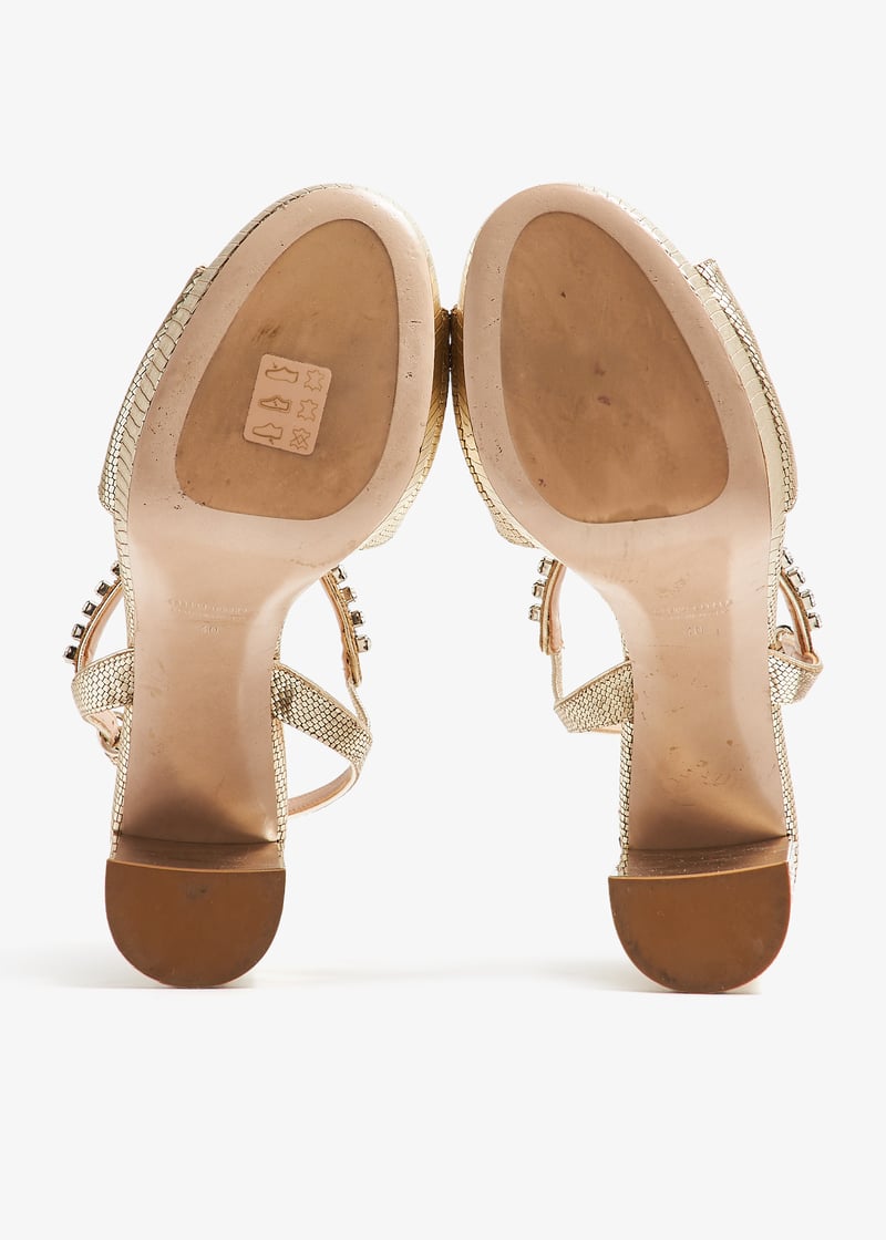 Miu Miu Pre-Loved Pyrite Lizard-printed platform sandals for