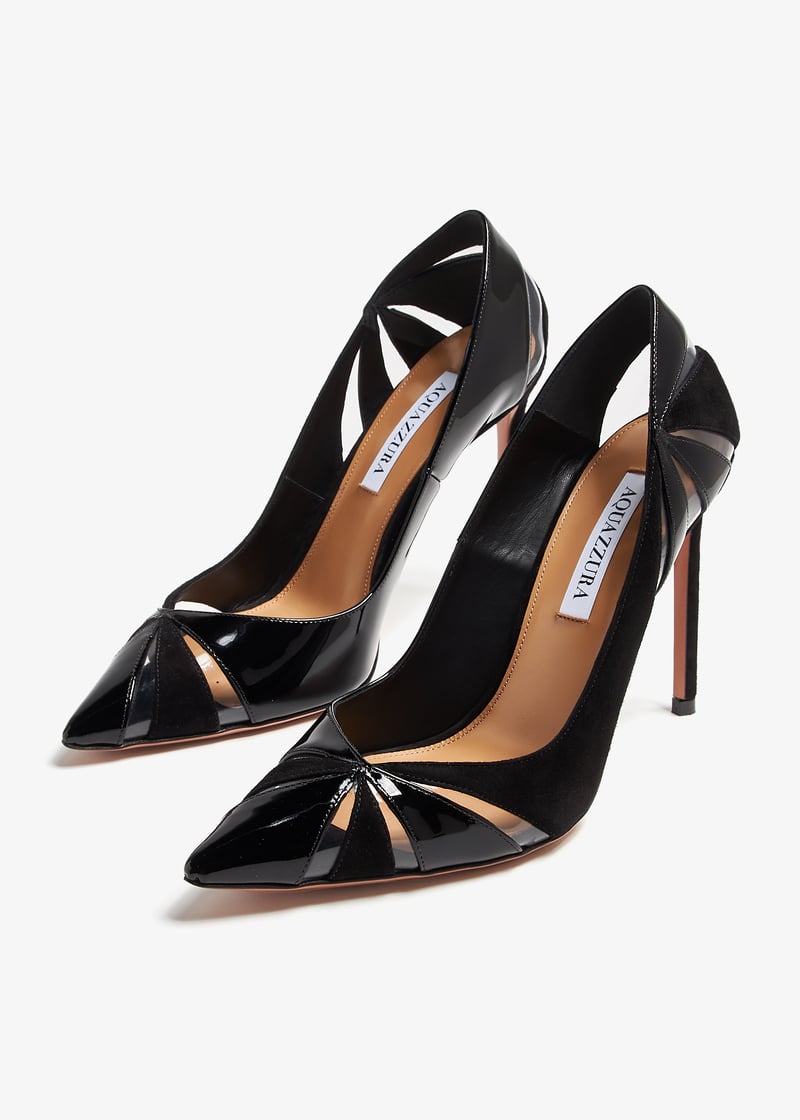 シューズ・サンダルその他 AQUAZZURA Woman Pumps Black DNNMIDP1FMS 000 Aquazzura - Crosswalk Black Suede Strappy D'Orsay Pump, 85mm