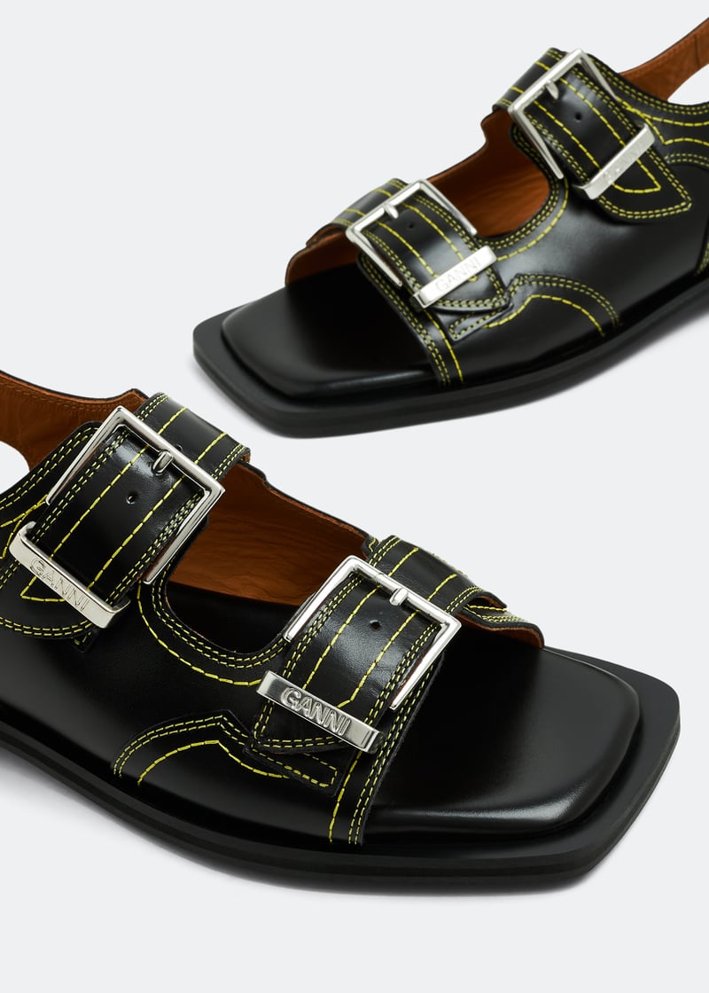 GANNI★ステッチ ディテール ウエスタン ミュール ブラック 靴 Black Black Croco Patent Feminine Buckle Ballerinas | GANNI DK