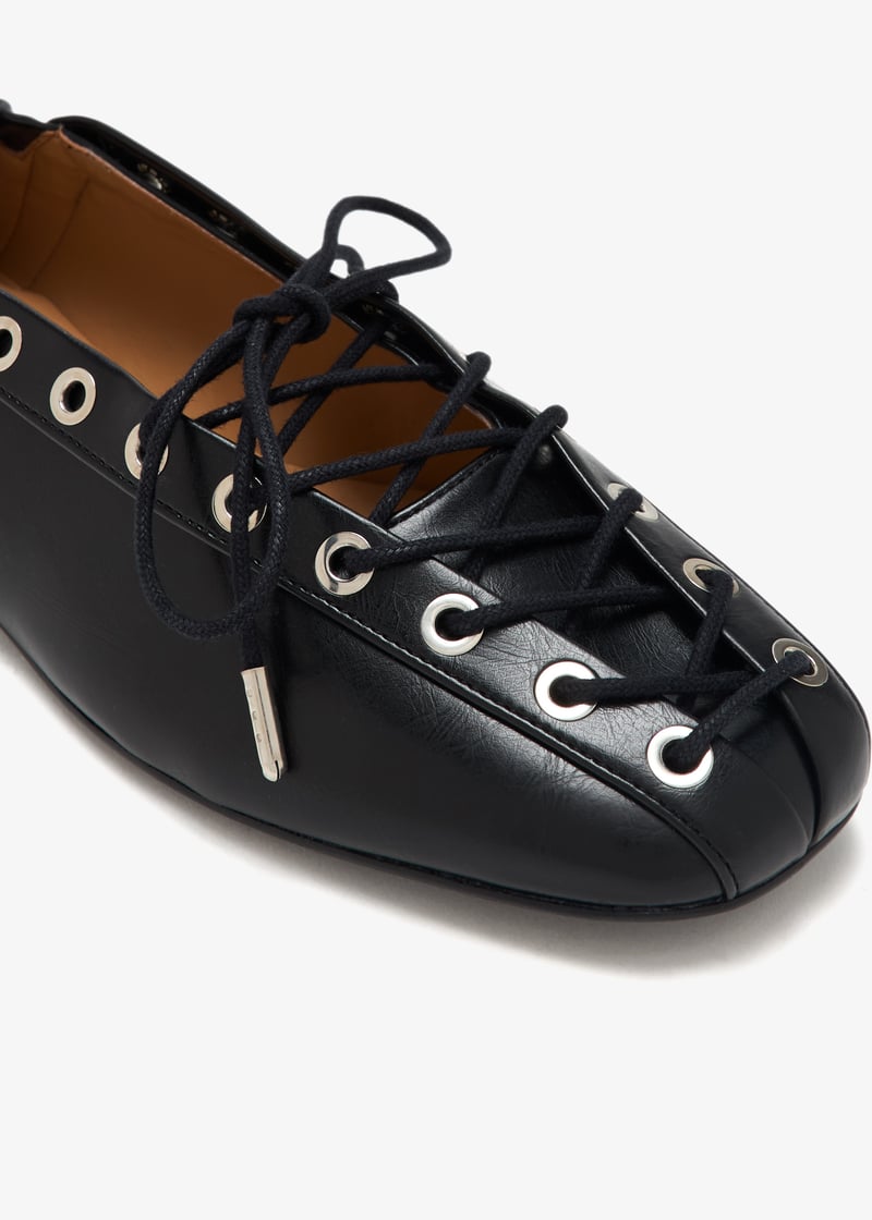 フラットシューズ GANNI OLEATEX LACE-UP BALLERINA Black Black Oleatex Lace-Up Ballerinas | GANNI US