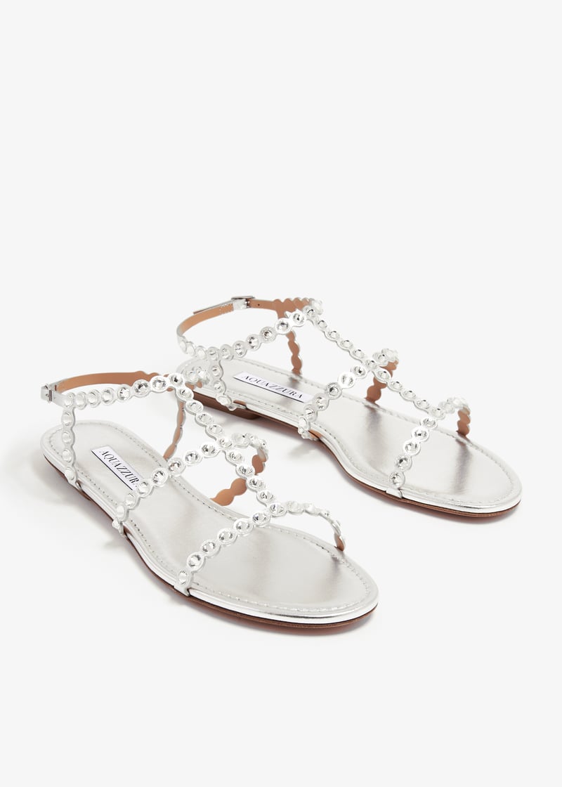 シューズ・サンダルその他 AQUAZZURA Woman Flat sandals Silver TEMFLAS0SYF CCC Temptation Crystal Slide 74 Aquazzura@ Official
