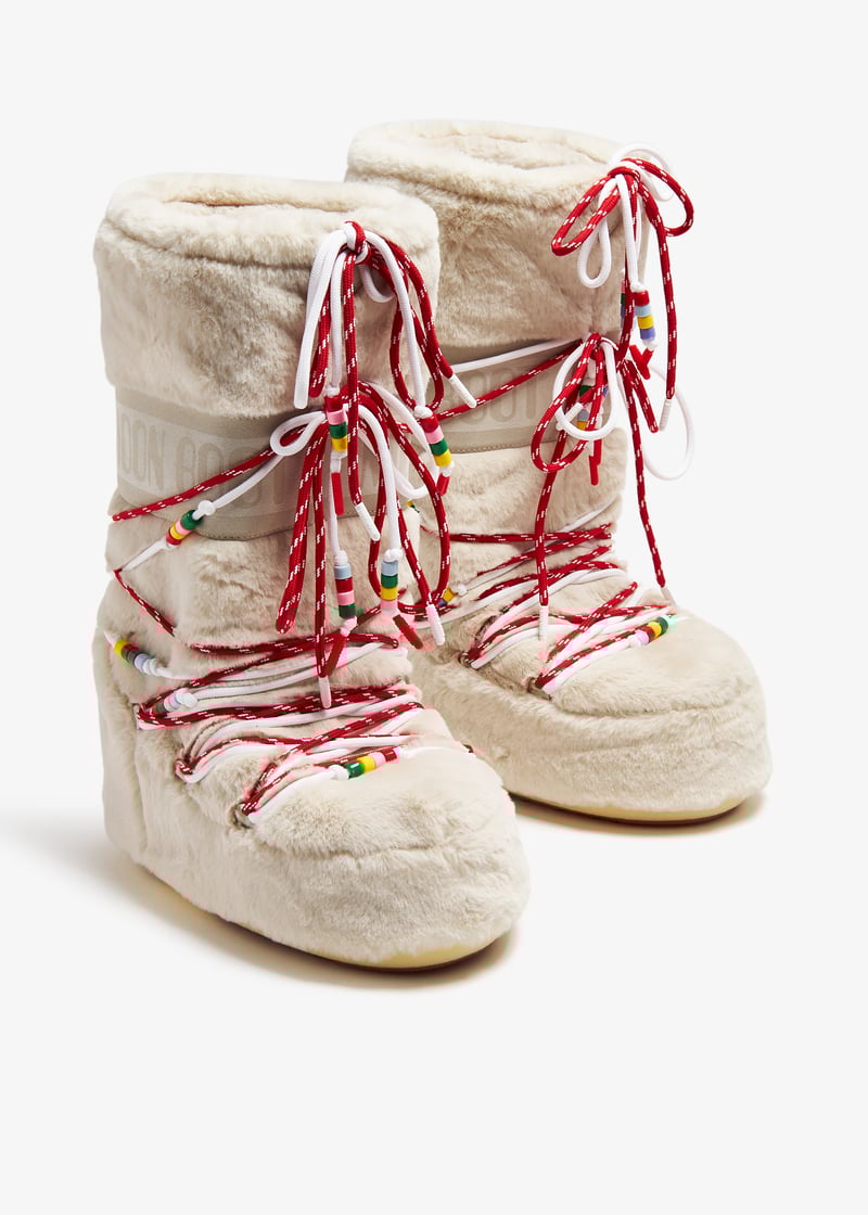 Moon Boot Icon faux fur bead boots for Women - Beige in KSA