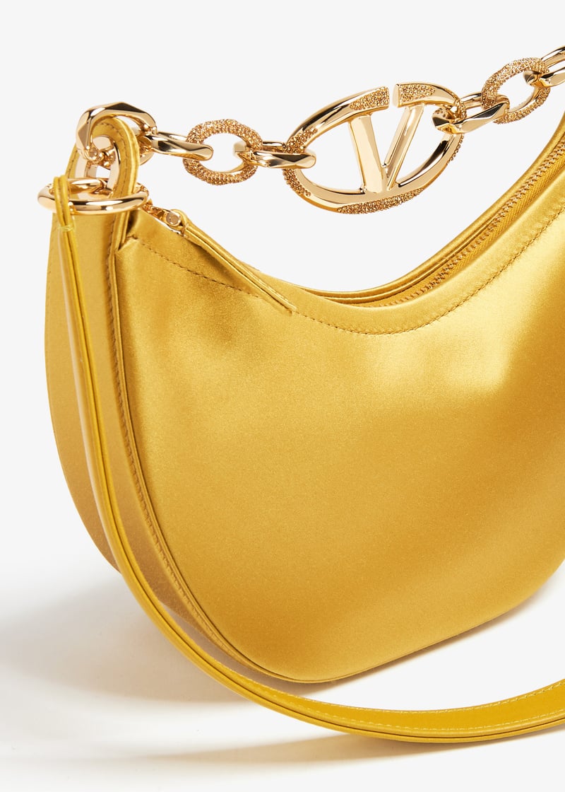 ＊VALENTINO＊ VLOGO MOON ミディアム ホーボーバッグ チェーン Vロゴ ムーン キャンバス × レザー ミディアム チェーン付き