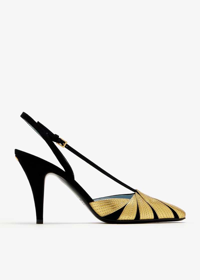 パンプス VALENTINO Two-tone leather Foliefoliage pumps Valentino Garavani Foliefoliage Suede Slingback Pumps 90MM