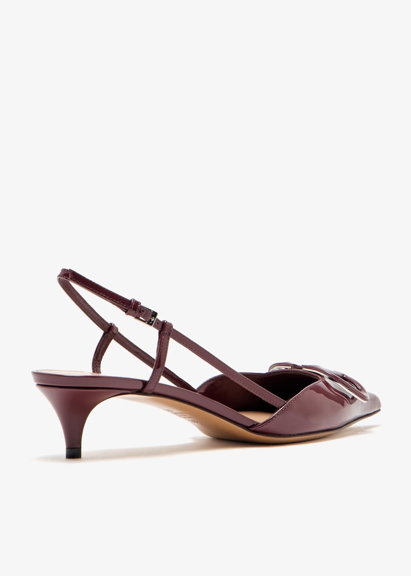 【関税&送料込】Valentino Garavani Burgundy Leather Vlogo Si Valentino Garavani Patent Leather VLOGO Slingback Pumps 40