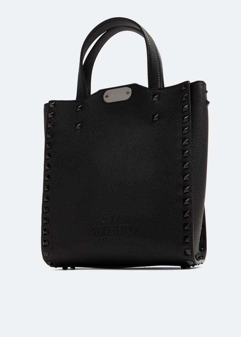 トートバッグ VALENTINO BLACK LEATHER ROCKSTUD SHOPPING BAG Valentino Garavani Rockstud Shopping Bag In Grainy Calfskin